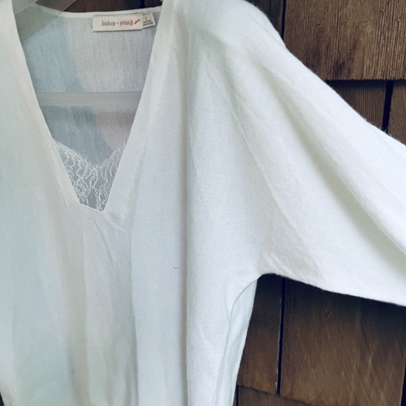Bishop + Young Anthropologie White Viscose V-Neck Lace Sweater Jumper Top S - Picture 7 of 15